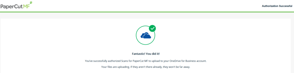 Successful link screen. 