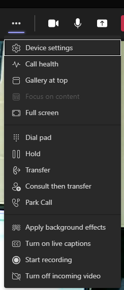 Options menu